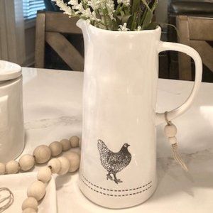 Stoneware Pitcher with Chicken Design